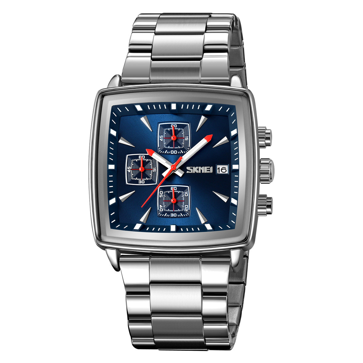 Hot selling chronograph silver luxury 30 meter waterproof date stainless steel irregular men's watch 2026