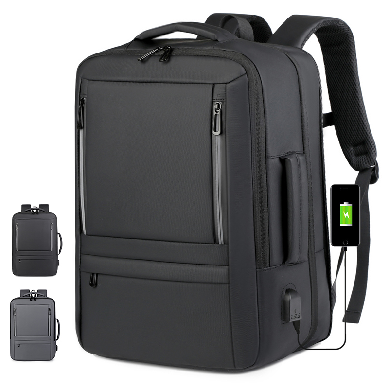 Customized logo, multifunctional polyurethane leather, expandable laptop, men's backpack, waterproof business computer, travel backpack with USB