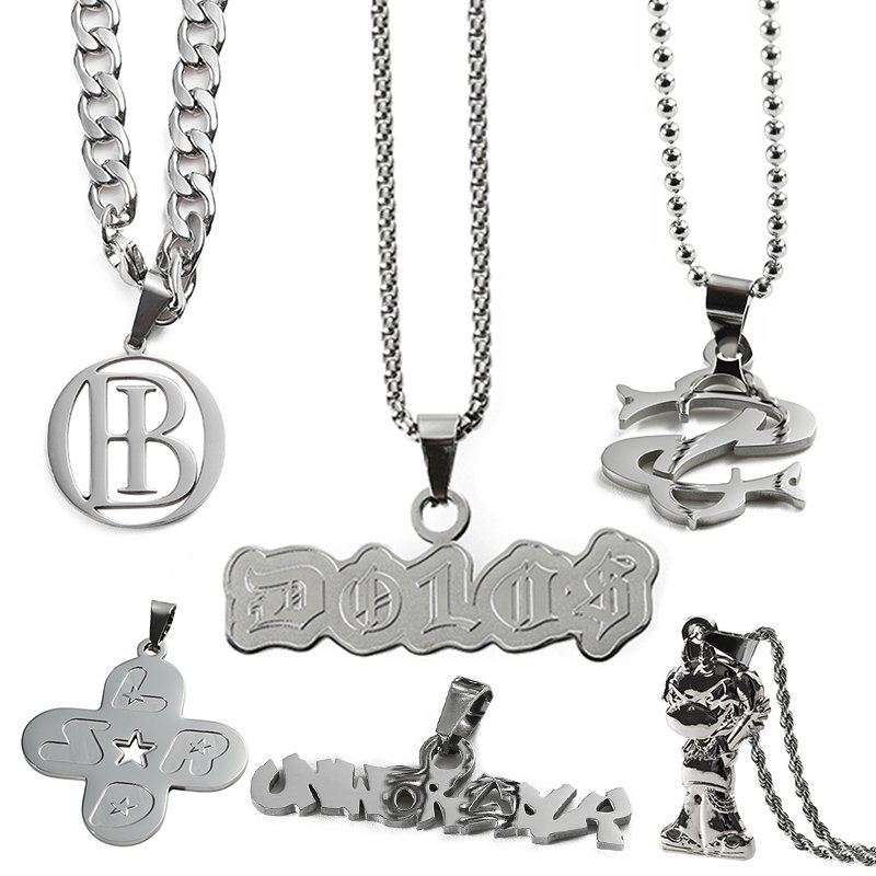 Manufacturer customized necklace, women's and men's fashionable silver necklace jewelry, 2D 3D logo letter, stainless steel necklace gift