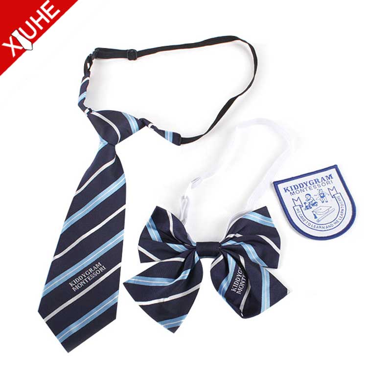 Custom logo bow tie badges for boys and girls, polyester children's custom school logo bow tie badges