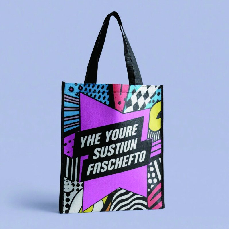 Customized reusable RPET laminated non-woven fabric folding handbag for fruit supermarket shopping and food bags