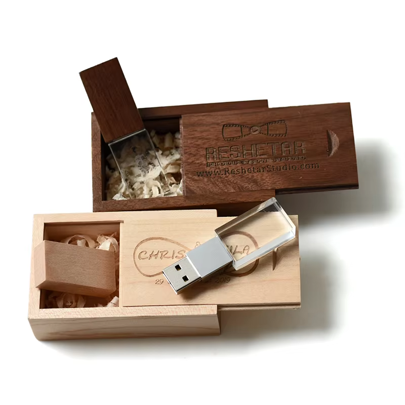 Gitra Crystal Pen Drive Wooden USB Disk Glass USB Disk Memory Stick 4GB 8GB 16GB 32GB 64GB Wedding Gift Customized Logo