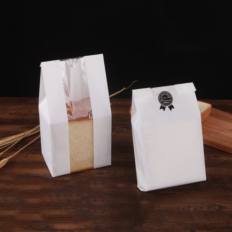 Wholesale customized kraft bread packaging paper bag, food grade sealable plastic lining, pastry bread, white kraft paper bag