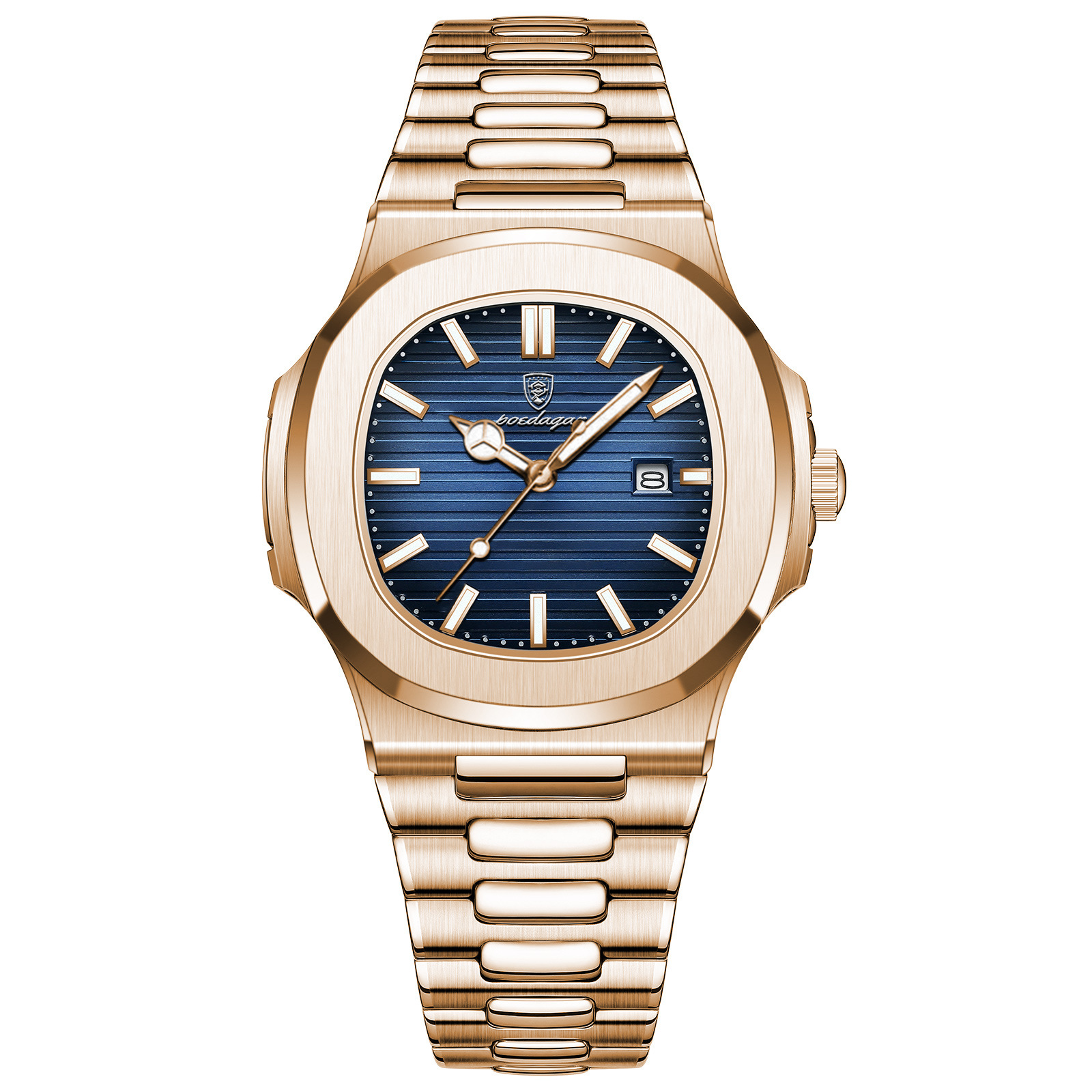 613 Gold Luxury Fashion Quartz Watch for Men, Business Stainless Steel, Waterproof, Luminous, Date, Square
